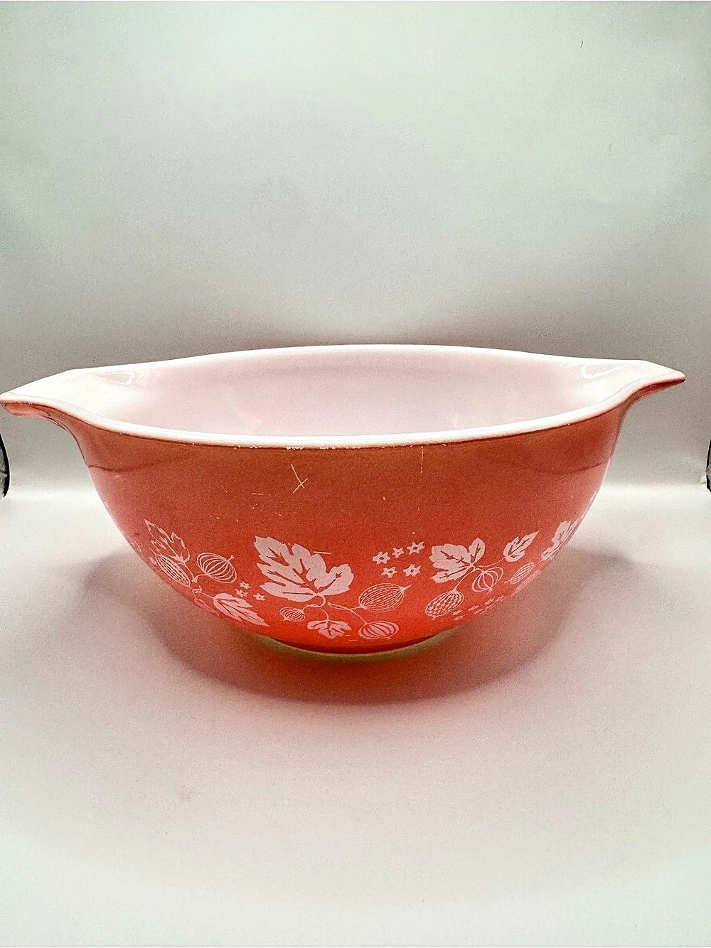 Pyrex Pink Gooseberry Cinderella Mixing Bowl #442 Pink & White- 1.5 Quart